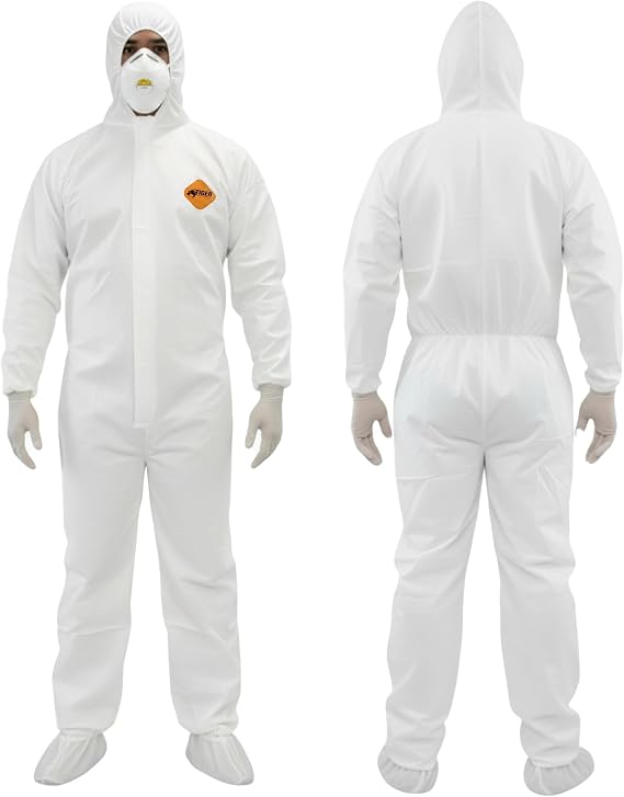 Tiger Tough Heavy Duty White Disposable Coveralls - Industrial Grade Protective Full Body Chemical Suit, Cleaning Jumpsuit