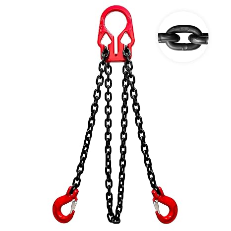 YATOINTO Adjustable Chain Sling 10FT 5/16, 3.18 Ton G80 Alloy Steel Double Leg Slings with 2 Safety Grab Hooks, 2 Way Chain Slings Heavy Duty with Standard Marking