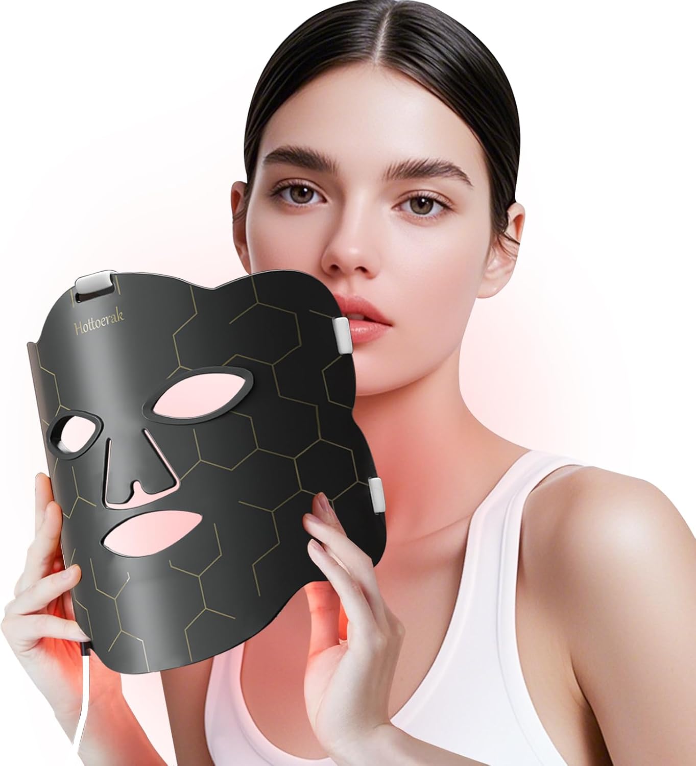 Red Light Mask, 660nm&850nm Silicone Infrared Light Mask with 5 Brightness & 101520Min Timer, 222Chips Flexible LED Mask for Home Use