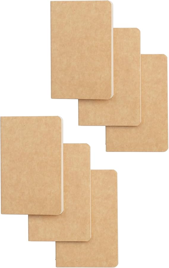 TWONE Pocket Notebook, 6 Pack Softcover Mini Notebooks 3.5" x 5.5" Kraft Brown Notebook Small Memo Notepad for Men Women Kids Traveler Author, 30 Sheets,60 Blank Pages