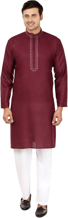 Maple Clothing Men's Kurta Pajama Embroidered Dress Cotton Indian Clothes