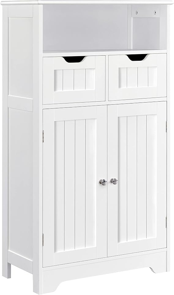 Yaheetech Bathroom Floor Cabinet, 2 Drawers & 2 Doors, White