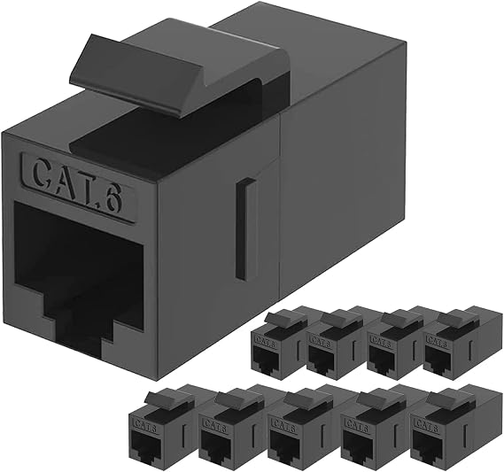 RJ45 Keystone Jack Coupler, CAT6 Ethernet Insert Coupler Female to Female Inline Extender by Tedgetal, 10 Pack Black