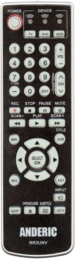 Anderic 3-Device Universal with Learning - Glow keys - Easy to program - Palm-Sized - Replaces RCA, Philips, One-for-all, Sony and more - RR3UNV - SUB FOR RCR503BR, RCR503BE, RCR503BZ