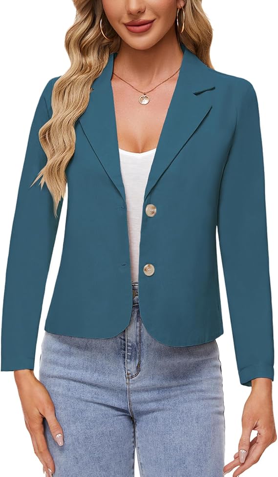MINTLIMIT Linen Blazers Womens Notch Lapel Button Front Blazer Long Sleeve Suit Jacket Elegant Business Formal,Blue,XL