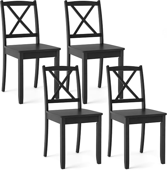Giantex Wood Dining Chairs Set of 4, Armless Kitchen Chairs w/Rubber Wood Legs & Curved Backrest, Farmhouse Cross Back Diner Chairs, Wooden Side Chairs for Home Dining Room, Load 400 LBS, Black