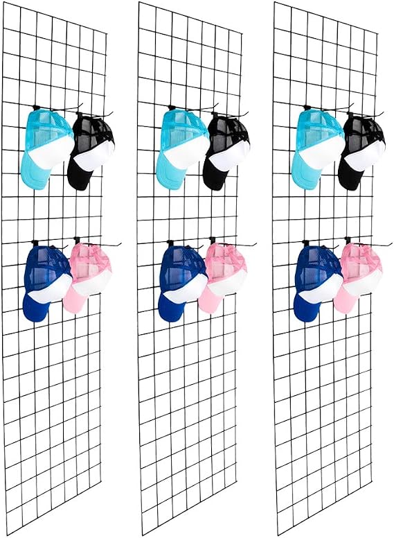 Bonnlo 6' x 2' Wire Grid Panel for Retail Display Gridwall, Wire Grid Wall Display Rack, 3-Pack Black