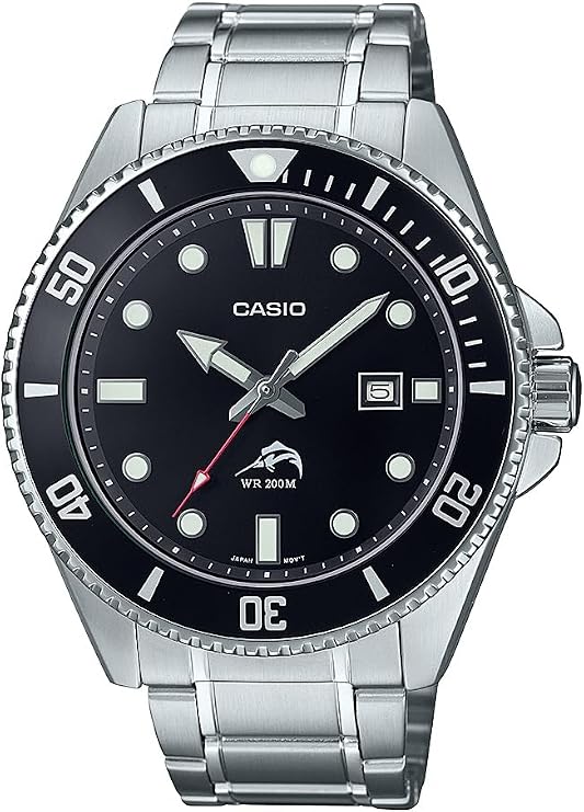 Casio Classic Diver Stainless Steel Watch Date Indicator MDV-106DD-1A1VCF, Black/Silver