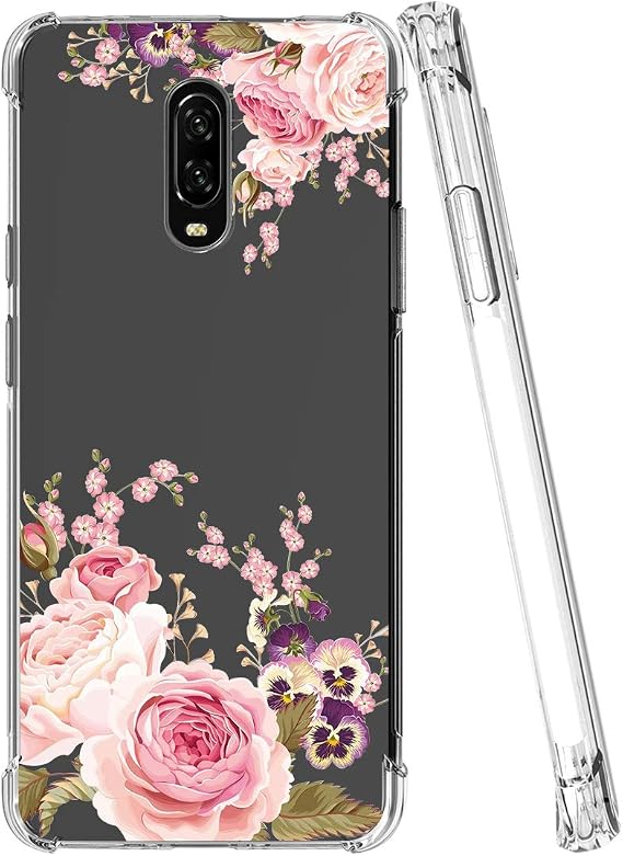 Oneplus 6Tケース、One Plus 6Tキュートケース、スリム耐衝撃クリアソフトフレキシブルTPUバック電話ケースカバー Oneplus 6T（ローズフラワー）