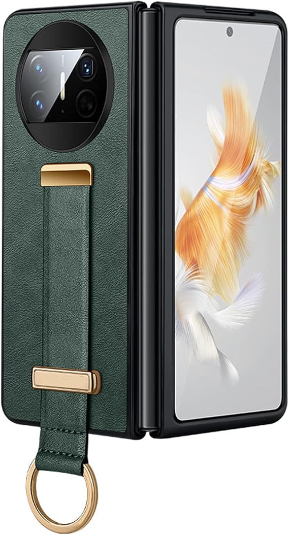 Leather Case for Huawei Mate X3, Shockproof Case Kickstand Extendable Wristlet Anti-Fingerprint Back Cover,Green