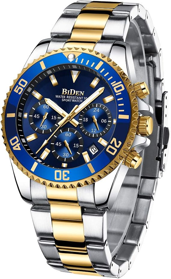 Men's Stainless Steel Chronograph Watch Waterproof Designer Wristwatch Luminous Analogue Business Watch With Date