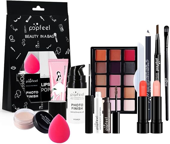 Popfeel Full Beauty Makeup Cosmetics Set Upgraded Cosmetic Set Makeup Set Lipstick Lip Eye Shadow Eye Shadow Palette Eyeliner Pencil Mascara Cheek Concealer Highlight Palette Long-lasting Full Beauty