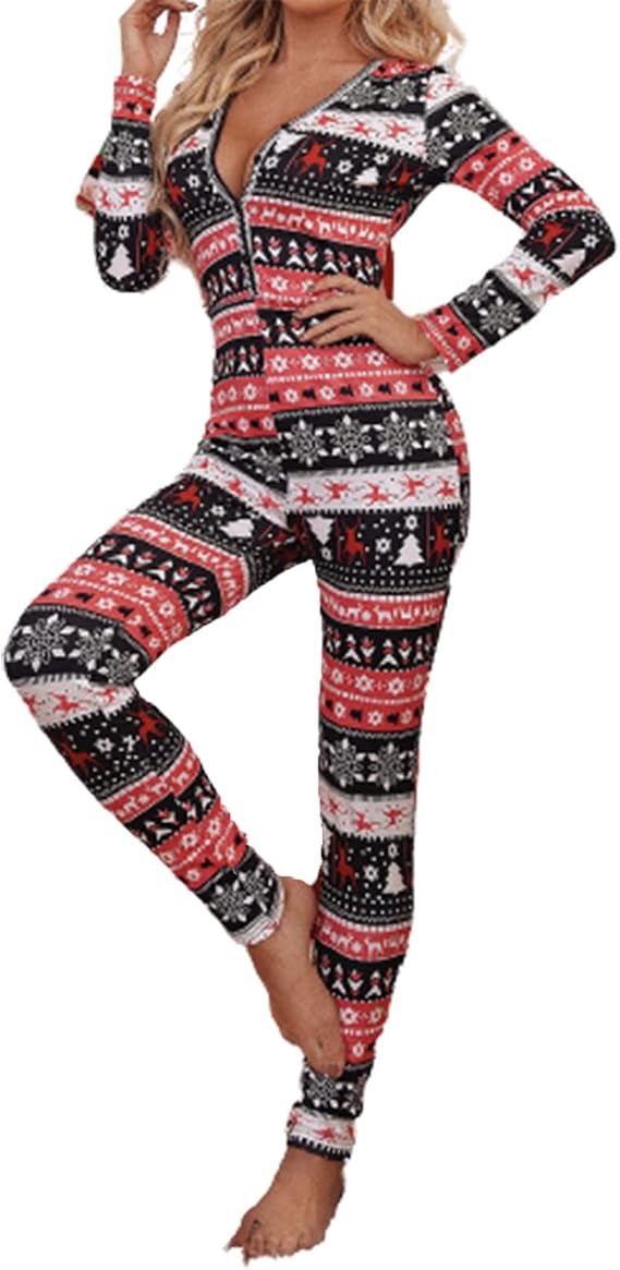 Women's V Neck Long Sleeve Jumpsuit Bodycon One Piece Pajamas Bodysuit Romper Sleepwear