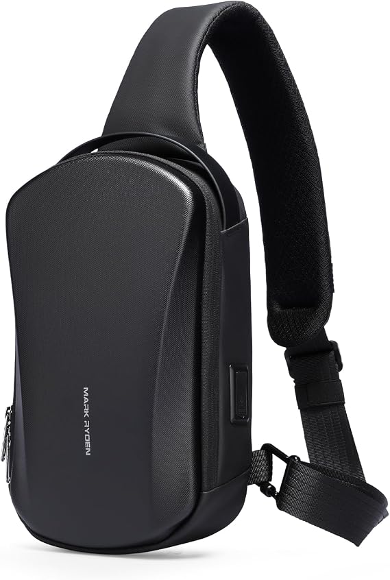 MS Mark Ryden Hard Shell Sling Backpack for Men, Water Resistant Crossbody Backpack with USB Charging Port, Chest Bag for Travel, Gym