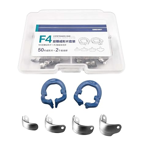 Dental Resin Clamping Ring, Dental Sectional Matrices Clip Metal Matrix Bands with Hole Protrusions for Dental (F4 Blue)