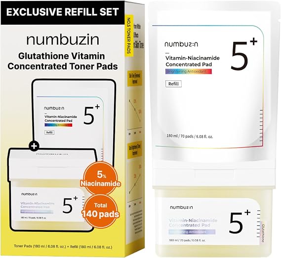 numbuzin No.5 Toner Pads Refill Set | Vitamin-Niacinamide Concentrated Pad | Double-Sided | Glutathione, Niacinamide, PHA & LHA | Exfoliation, Hyperpigmentation Care 140 Pads