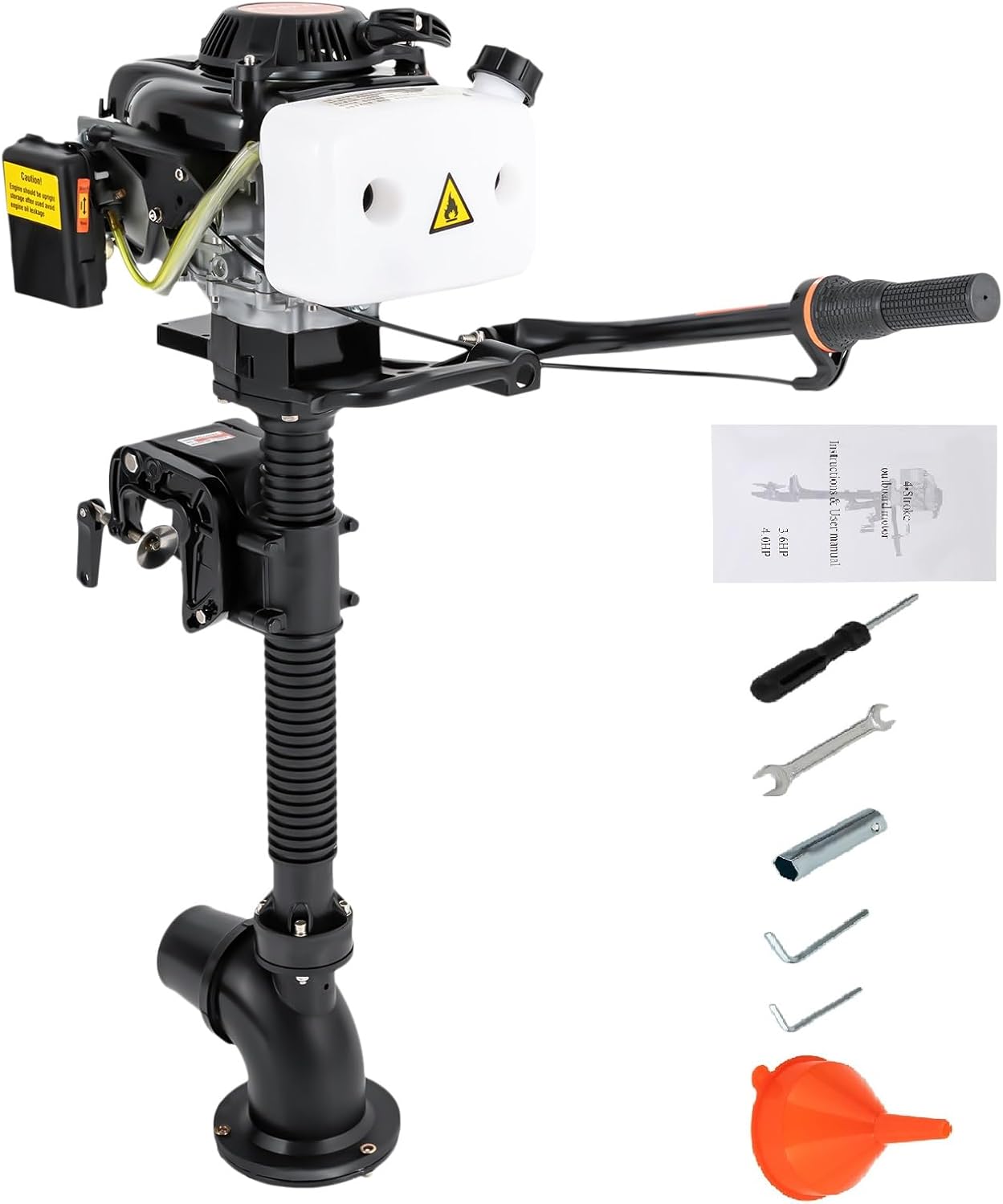 4 Stroke Outboard Motor, 4HP Heavy Duty Fishing Boat Engine with Wind Cooling CDI System, 55CC Jet Pump Boat Engine for Fishing Boats, Rubber Boats, 4hp Outboard Motor