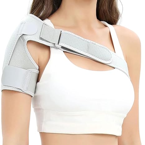 Adjustable Shoulder Support Brace, Compression Sleeve Wrap Fit Men Women, Relief for Shoulder Injuries, Tendonitis, dislocated, Frozen, Mouse Shoulder (One Size),Gray
