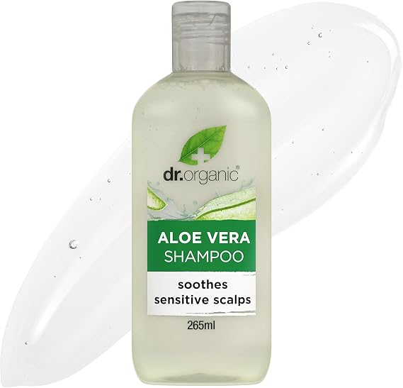Dr Organic Aloe Vera Shampoo, Soothing, All Hair Types, Natural, Vegan, Cruelty-Free, Paraben & SLS-Free, Recyclable & Recycled Ocean Bound Plastic, Certified Organic, 265ml, Packaging may vary