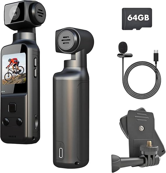4k Vlogging Camera, Equipped with A 64gb Memory Card Pov Camera, Body Cameras with Audio and Video, Rotates 270°Pov Pro 4k, Suitable for Outdoor Sports, Cycling, Travelling, Activities and Video Shoot