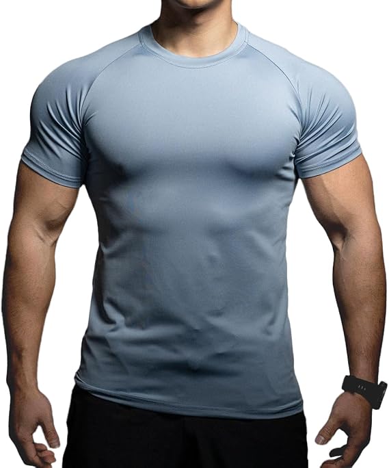 Mens Slim Fit Muscle Gym T-Shirt Breathable Workout Shirts Crew Neck Athletic & Casual Tee T86