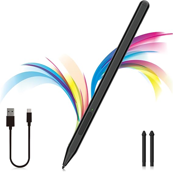 Stylus Pen for Microsoft Surface Pro11/10/9/8/X/7+/6/5/4/3,Surface Go 4/3/2/1,Surface Laptop 1-6/Studio/Book 3/2/1 with Eraser Side Button,Palm Rejection,Tilt Function,1024 Pressure (Black)