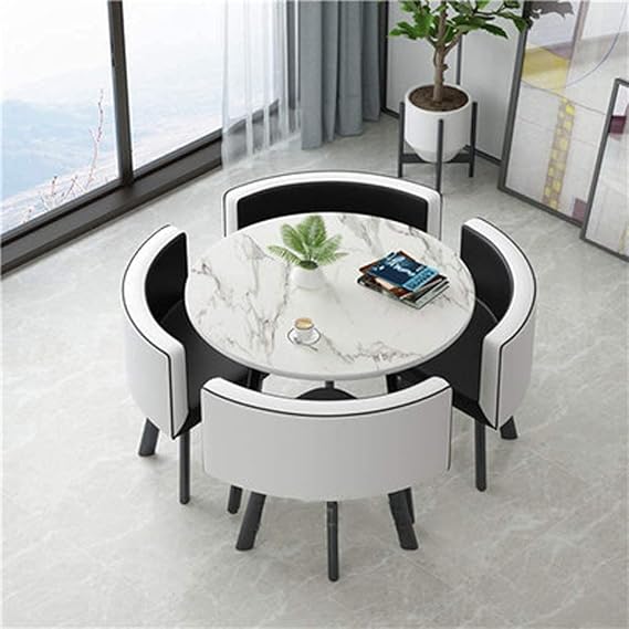 YHS qazplm Dining Table Set - Faux Marble Round Dining Room Table Set for 4, for Small Spaces Kitchen Table and Chairs Dining Room Table Modern Home for Restaurant (White Table + White Chair)