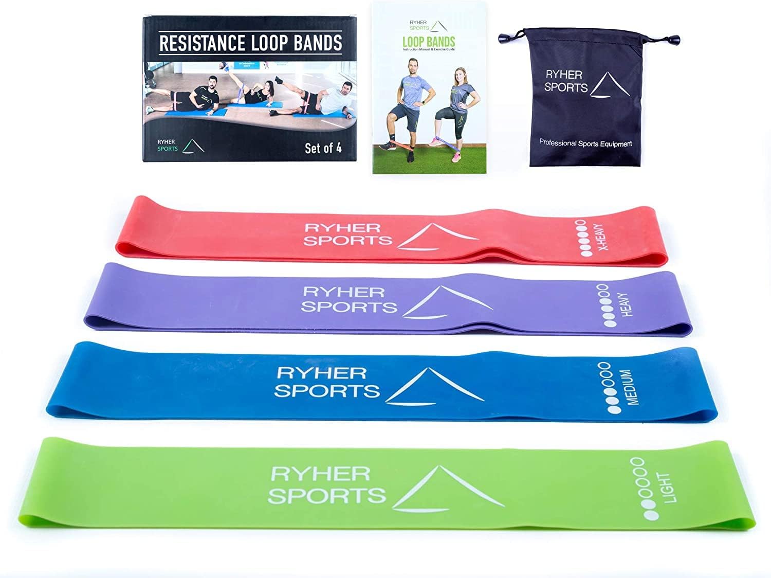 Elastic Loop Resistance Bands - Elastic Training Bands Set for Men and Women - Best for Stretches Physiotherapy and Home Fitness - Instructional PDF & Carry Bag 4 bands