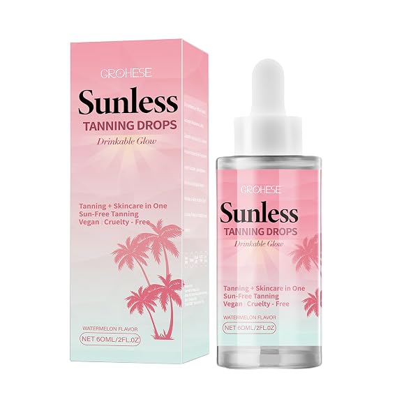 Sunless Tanning Drops to Drink Oral Drinkable Self Tanning Drops for Face & Body, Tanning Lotion to Add to Moisturizer, Watermelon Flavor - Hydrating Bronzing Formula (1pc)