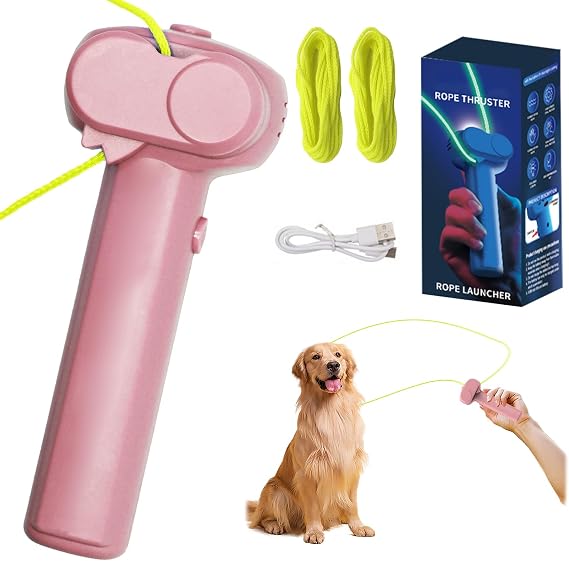 nnOuOnn Zip with 2 String Toy for Pets, Glow In The Dark Rope Launcher, Handheld Pressure Reducer Cool Stuff Outdoor Home Interaction Ideal for Pet To Gifts (Pink)