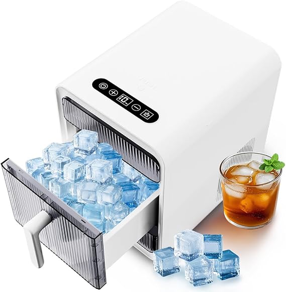 Nugget Ice Maker Countertop, 12 PCS/10Mins Compact Ice Machine, Self Cleaning, Perfect for Home Bar, Kitchen Countertop, RV, Apartment, Camping, Home Office white