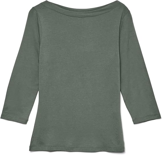 VERO MODA Damen Stretch T-Shirt 3/4 Arm Basic U-Boot-Ausschnitt Top Oberteil Regular Fit Langarm VMPANDA