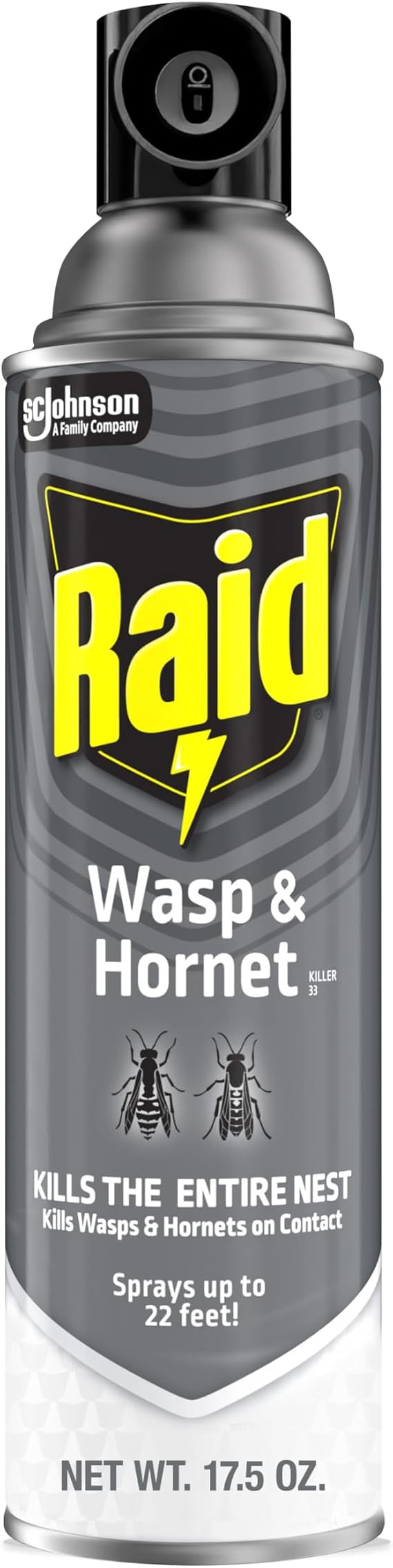 Raid Wasp & Hornet Killer Spray, Kills the Entire Nest, For Paper Wasps, Yellow Jackets, Mud Daubers, and more, 17.5 oz
