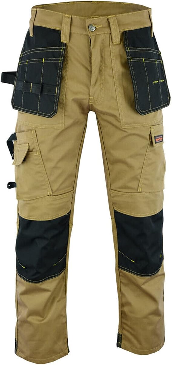 WrightFits Pro Builder Black Work Trousers for Men - Heavy Duty Cargo Combat Work Pants - Multi Pocket Triple Stitching Kneepad Pockets - Sizes 28 to 48