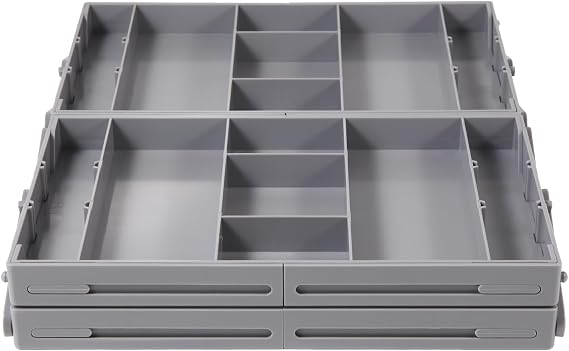 Drawer Organizer, 2/3 Tier Expandable Collapsible Organizer Tray, Multi Level Desk Organizer Trays with Adjustable Compartments for Cosmetics, Jewelry, Kitchen Utensils (2 Row with 2 Tier)