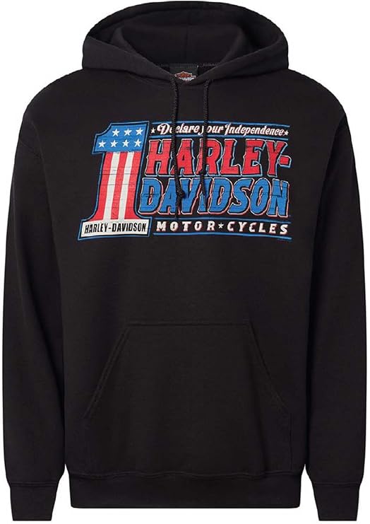 Harley-Davidson Men's Oath #1 RWB Pullover Fleece Hoodie, Solid Black