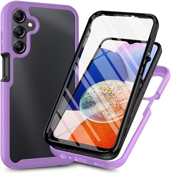 For Samsung Galaxy A05S Case with Built-in Screen Protector,Shockproof Transparent Clear Cover 360 ° Full Body Protective Rugged Bumper Slim Phone Case for Samsung Galaxy A05S Light Purple