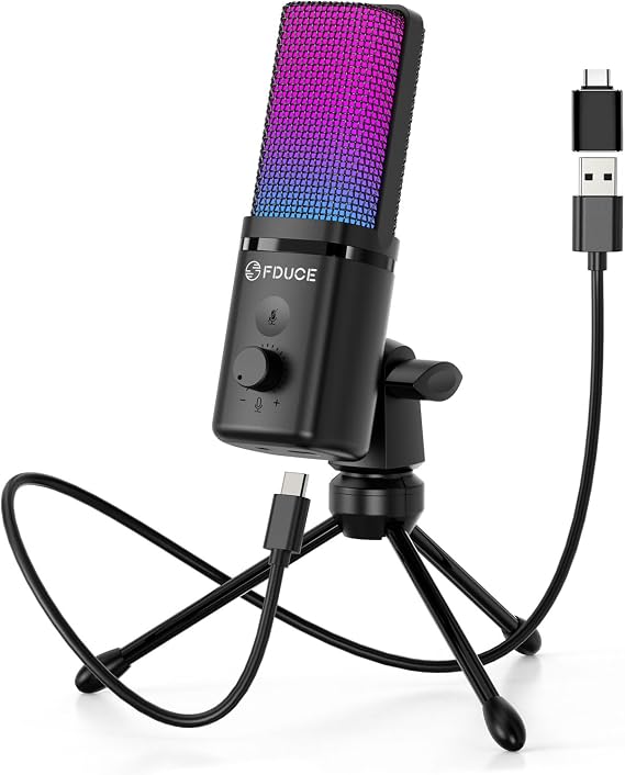FDUCE M160 USB Gaming Microphone for PC, RGB Condenser Computer Mic