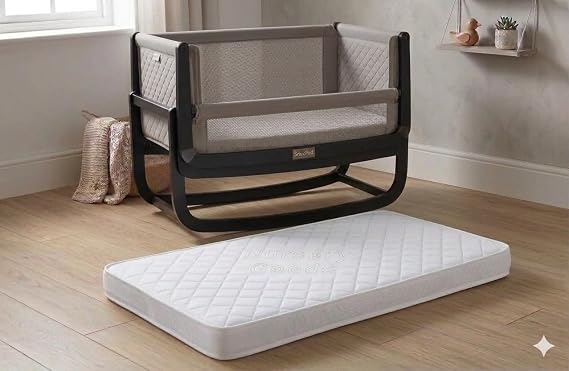 Restorology Bedside Crib Mattress - Breathable Extra Thick Super Soft Baby Anti Allergy Waterproof With Removable Washable Cover Made In UK (85 x 36 x 5 cm)