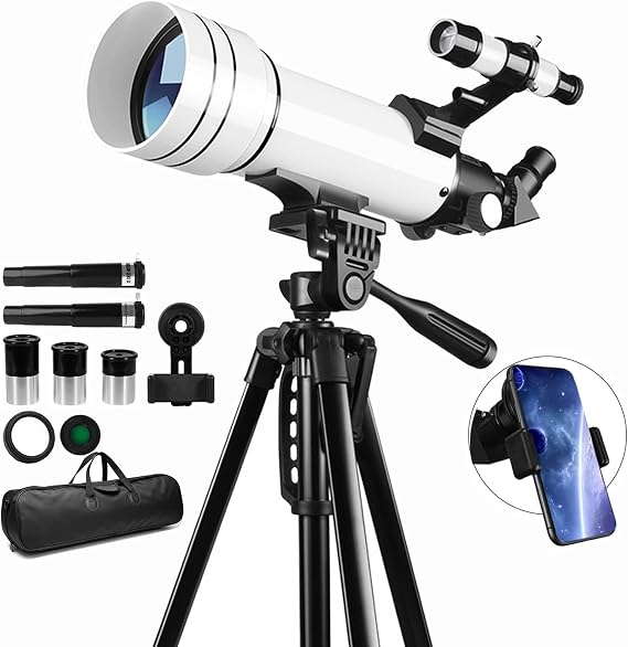 Telescope for Adults & Kids,70mm Aperture 400mm Astronomical Refractor Telescopes for Kids Beginners,with Adjustable Height Tripod,Moon Mirror, Bard Membrane,Phone Adapter, Carrying Bag