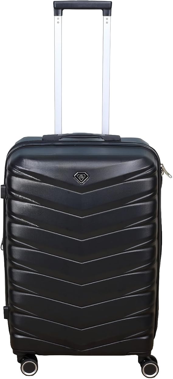 24" Medium Suitcase, Expandable Travel Suitcase with 4 Dual Spinner Wheels, Hard Shell ABS Hand Luggage Travel Trolley Case with Lock, Lightweight, Durable, Pure Black, 85L