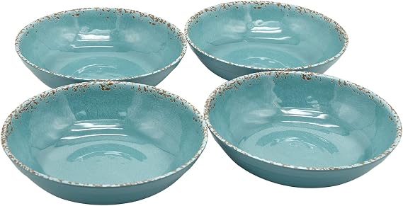 Gourmet Art Crackle 8.1" Melamine Salad and Pasta Bowls - Aquamarine 32 oz Set of 4