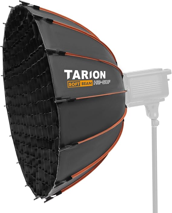 TARION 23.5" Quick Release Bowens Mount Parabolic Softbox, Softbeam HE-60F | Foldable, One-Step Setup with Handle, Replaceable Speedring, Carrying Bag, for Professional Studio Filming Interview Portrait