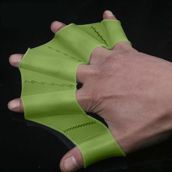 Polytree Silicone Swim Gear Fins Hand Webbed Flippers Training Glove (Green, L)
