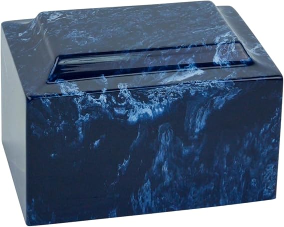 Navy Classic Cultured Marble by Mackenzie Vault for Silverlight Urns, Dark Blue Cremation Urn for Ashes, Adult Sized, Ground Burial, Home Memorial, and Funeral Service