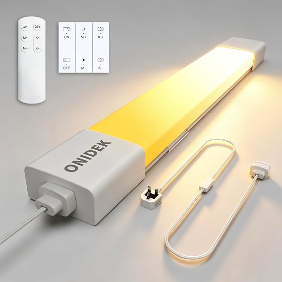 LED Batten Light Under Cabinet Lights with Plug in. Fluorescent Strip Light 3000-6500K Dimming and Color. with Wireless Control Panel and Remote Control.15W for Garage,Closet,Office,Shed (40CM-1PCS) [Energy Class E]