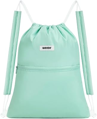 WANDF Drawstring Backpack Sports Gym Bag with Shoulder Pads Water Resistant String Bag Cinch Bag for Women Men Mint Green
