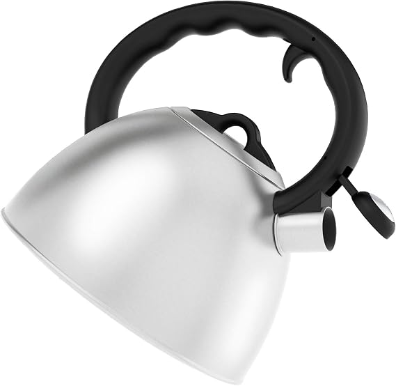 Culinary Edge Whistling Tea Kettle, 2.5-Quart, Satin Finish, 7.5 x 7.5 x 9 inches, Stainless Steel