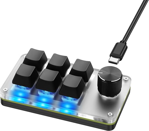SinLoon Mini Macro Programmable Keyboard USB Mini 6 Keys 1 Knob OSU Mechanical Keyboard for Gaming RGB DIY Multifunction Keyboard Compatible with Windows (Black)