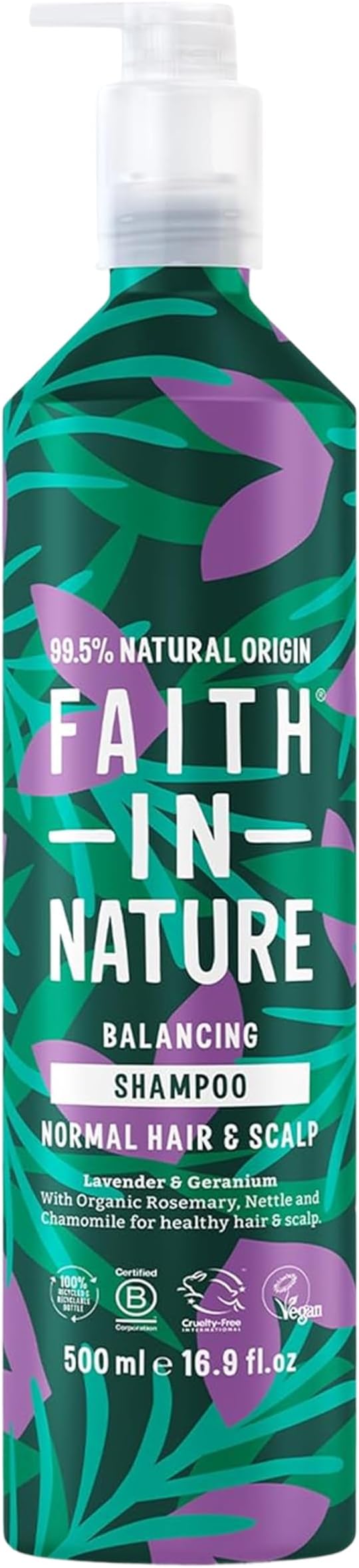 Faith In Nature - Natural Shampoo Aluminium Bottle - Vegan & Cruelty Free, No SLS or Parabens - 500ml, Lavender & Geranium